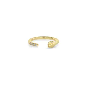 14k Snake Head with Diamond Eyes & Pavé Diamond Open Ring