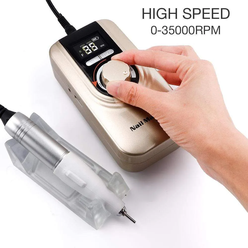 25W Multi-function 35000RPM Rechargeable Portable Strong Polishing Electric Nail Drill Machine Manicure Pedicure Set Nail Tools