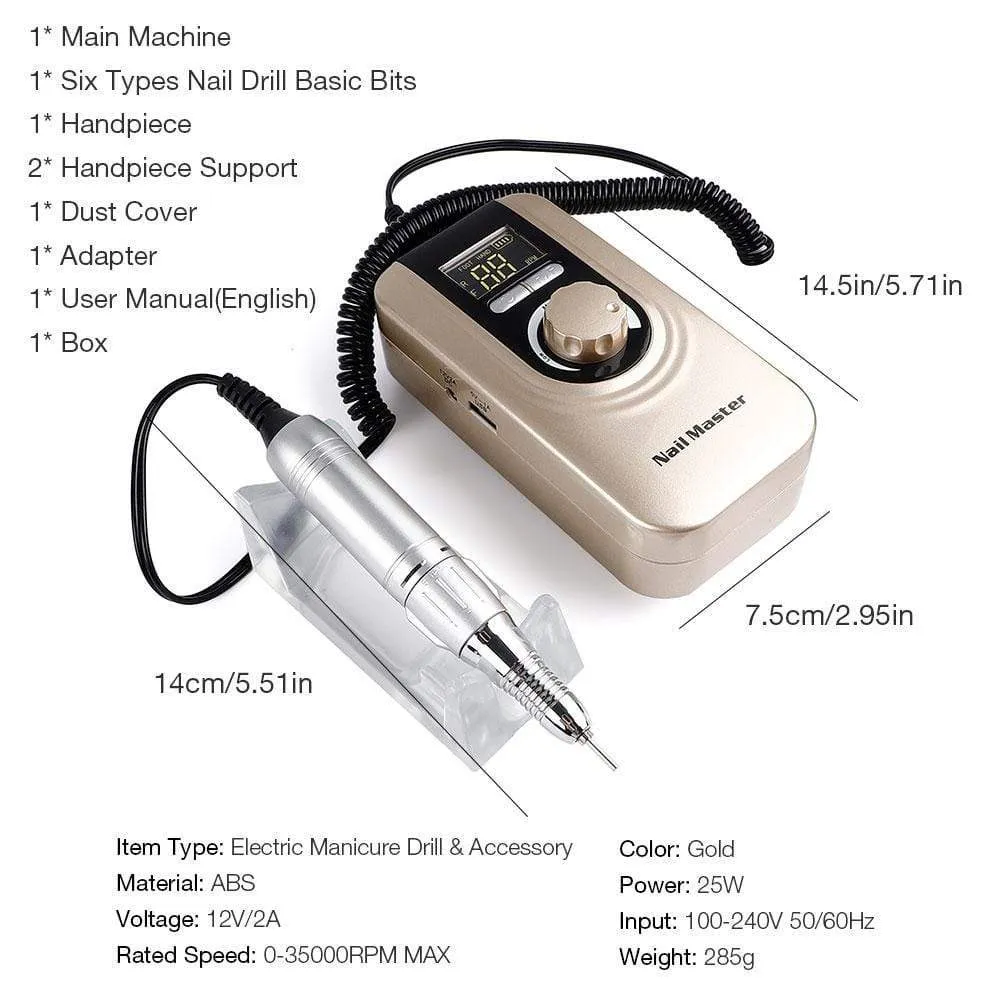 25W Multi-function 35000RPM Rechargeable Portable Strong Polishing Electric Nail Drill Machine Manicure Pedicure Set Nail Tools