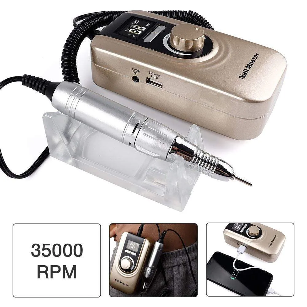 25W Multi-function 35000RPM Rechargeable Portable Strong Polishing Electric Nail Drill Machine Manicure Pedicure Set Nail Tools