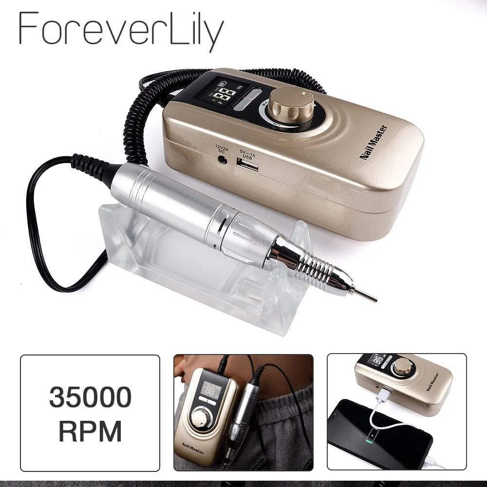 25W Multi-function 35000RPM Rechargeable Portable Strong Polishing Electric Nail Drill Machine Manicure Pedicure Set Nail Tools