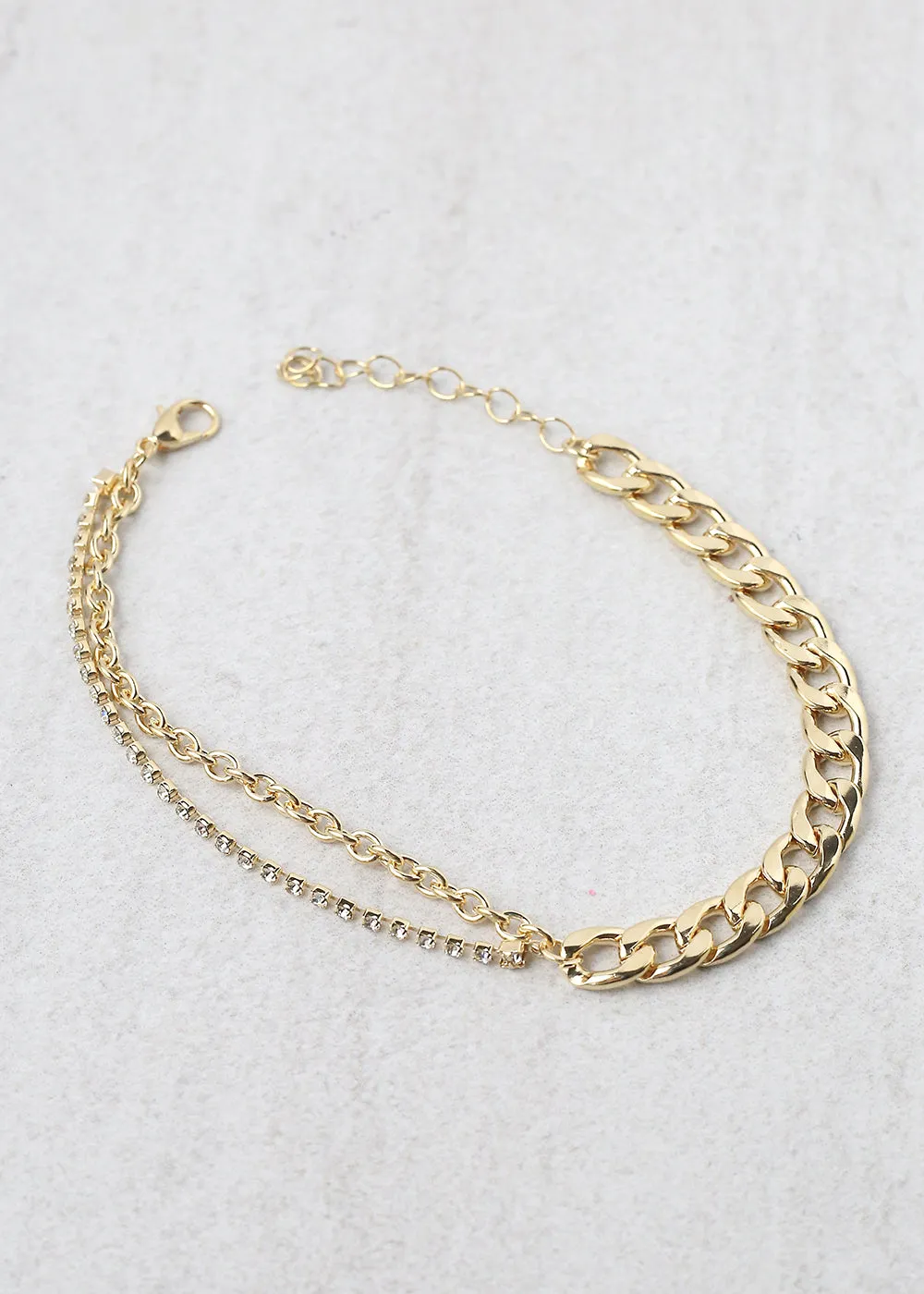 3-Layered Chain and Rhinestone Anklet