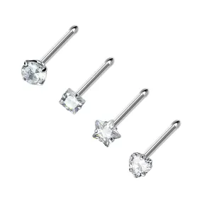 4 Pcs Value Pack of Assorted Clear Prong Set CZ Gem 316L Surgical Steel WildKlass Nose Bone