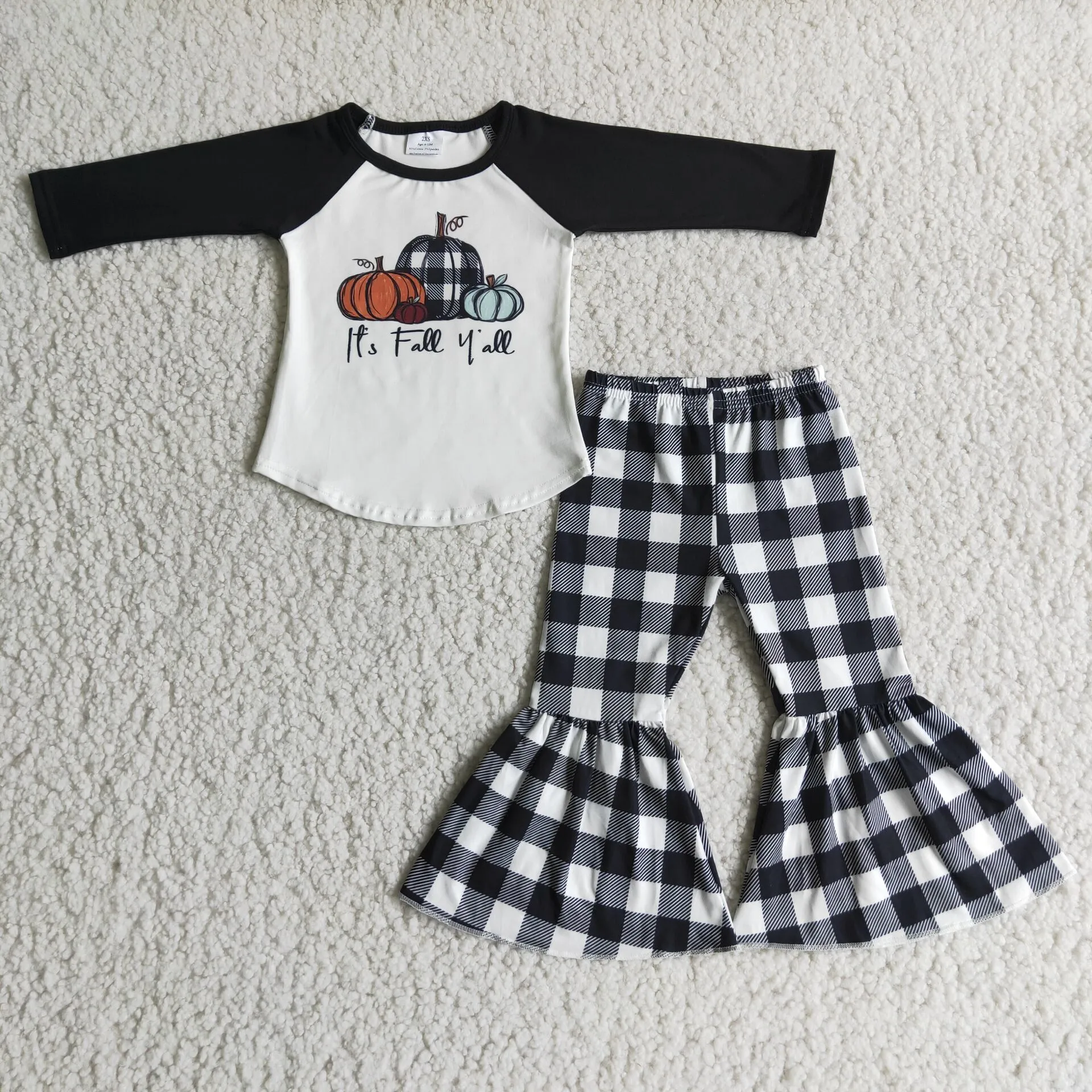 6 A9-29 girl halloween pumpkin it's fall yall plaid pants set-promotion 2023.9.16