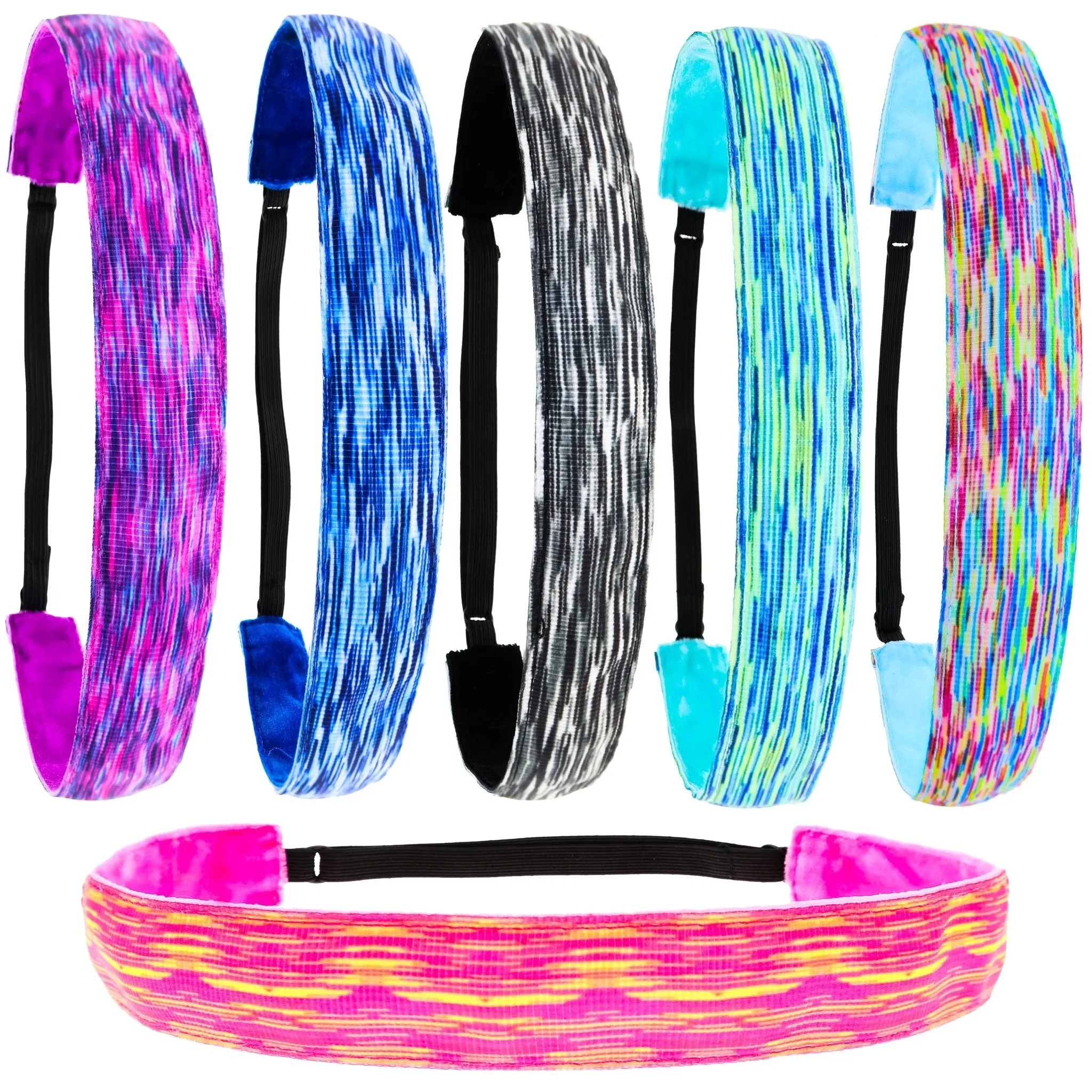 Adjustable No Slip Space Tie Dye Headbands - 6 Pack