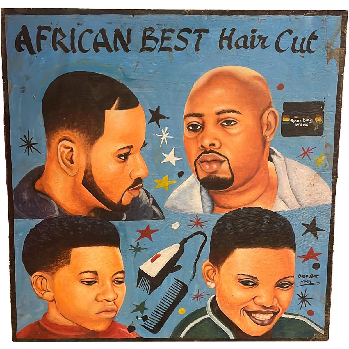 African Best Hair Cut Hand-Painted African Barber Shop Sign #648