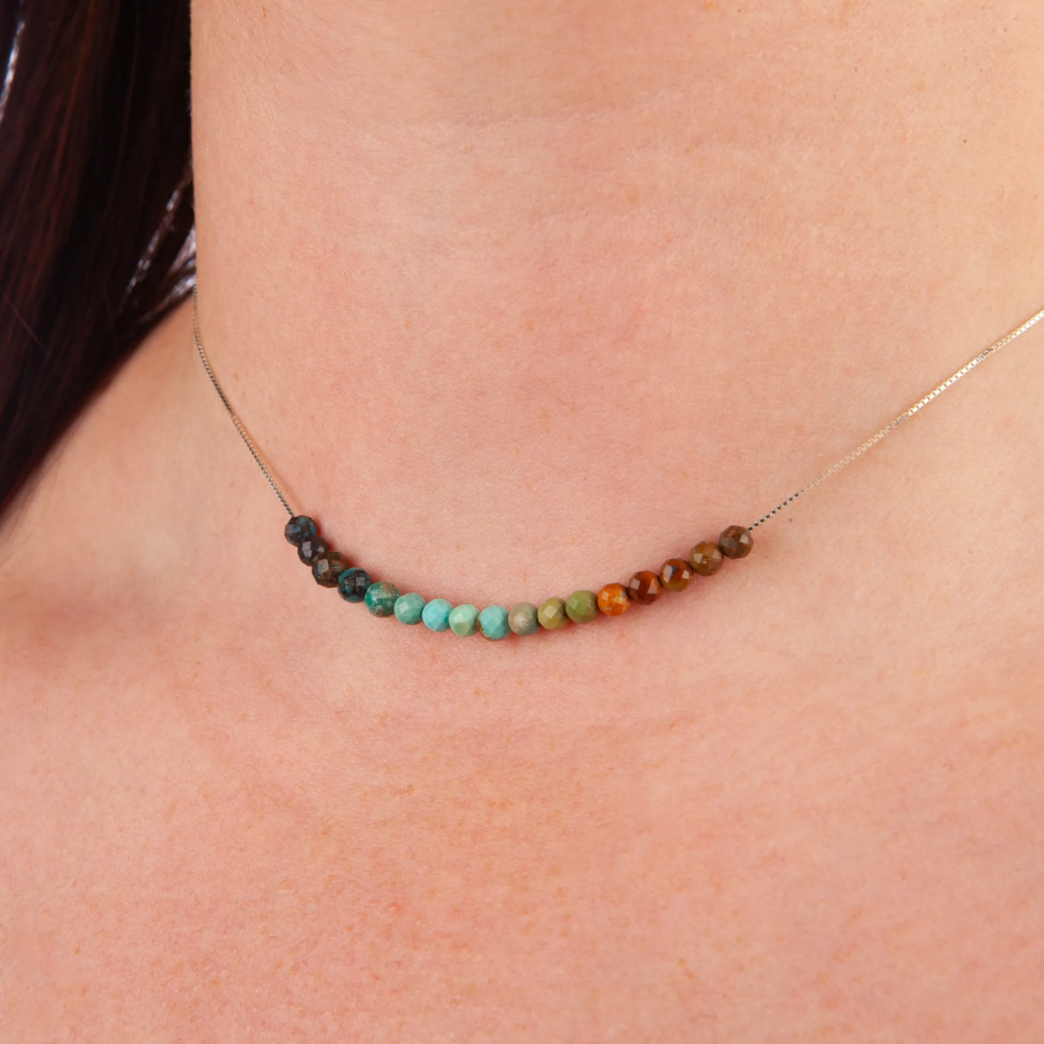 African Turquoise Adjustable Slide Chain Gemstone Necklace