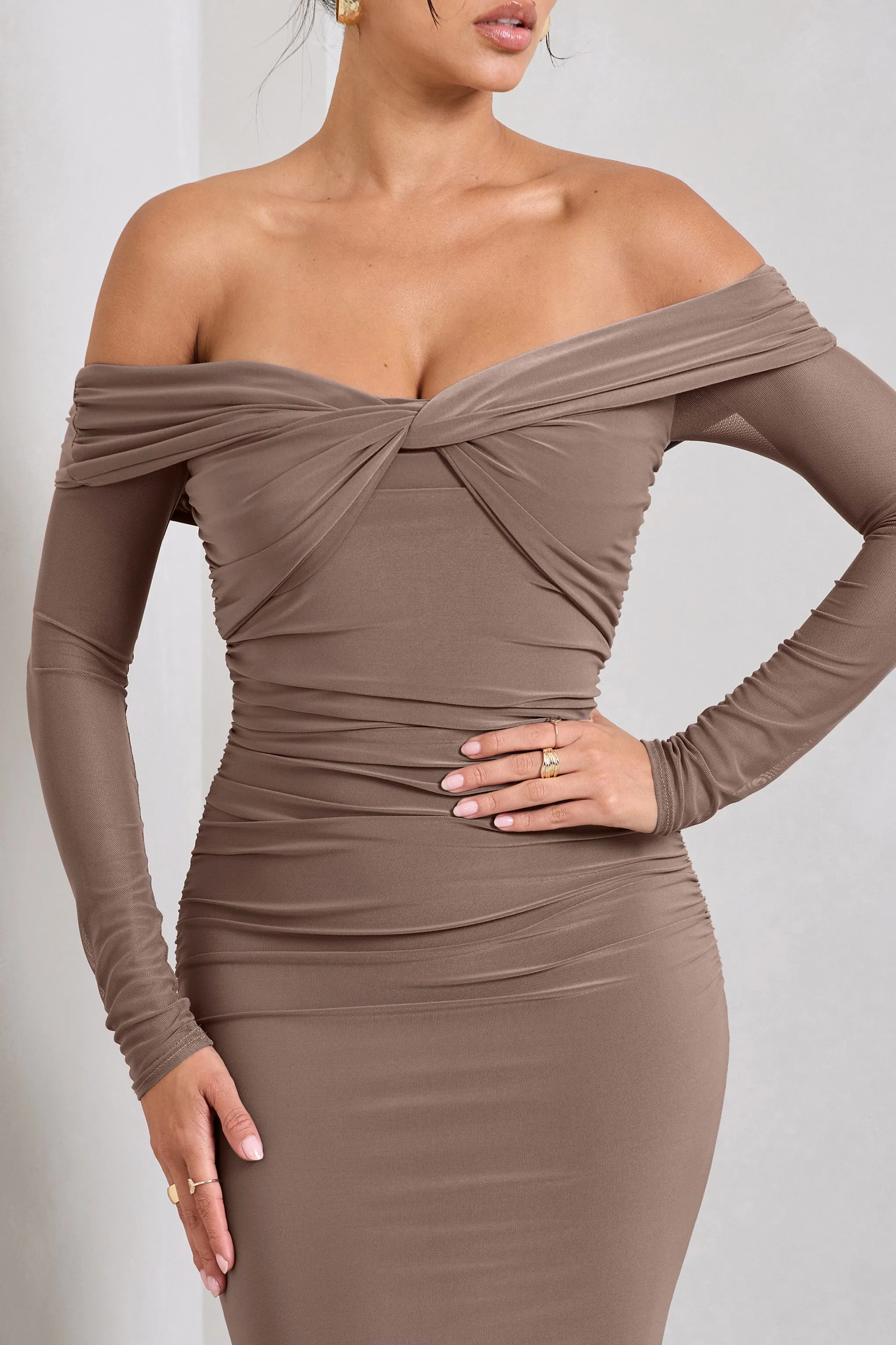 Alex | Mocha Bardot Twist Maxi Dress