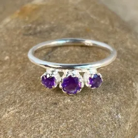 Amethyst Triple Gem Ring - Trinity