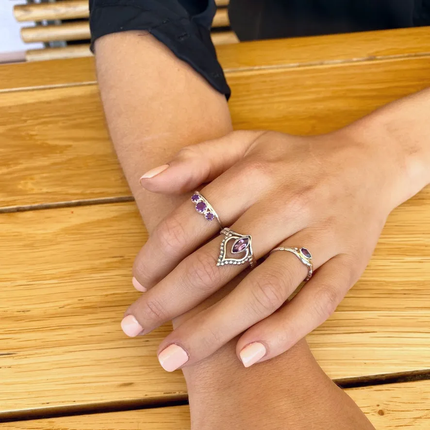 Amethyst Triple Gem Ring - Trinity