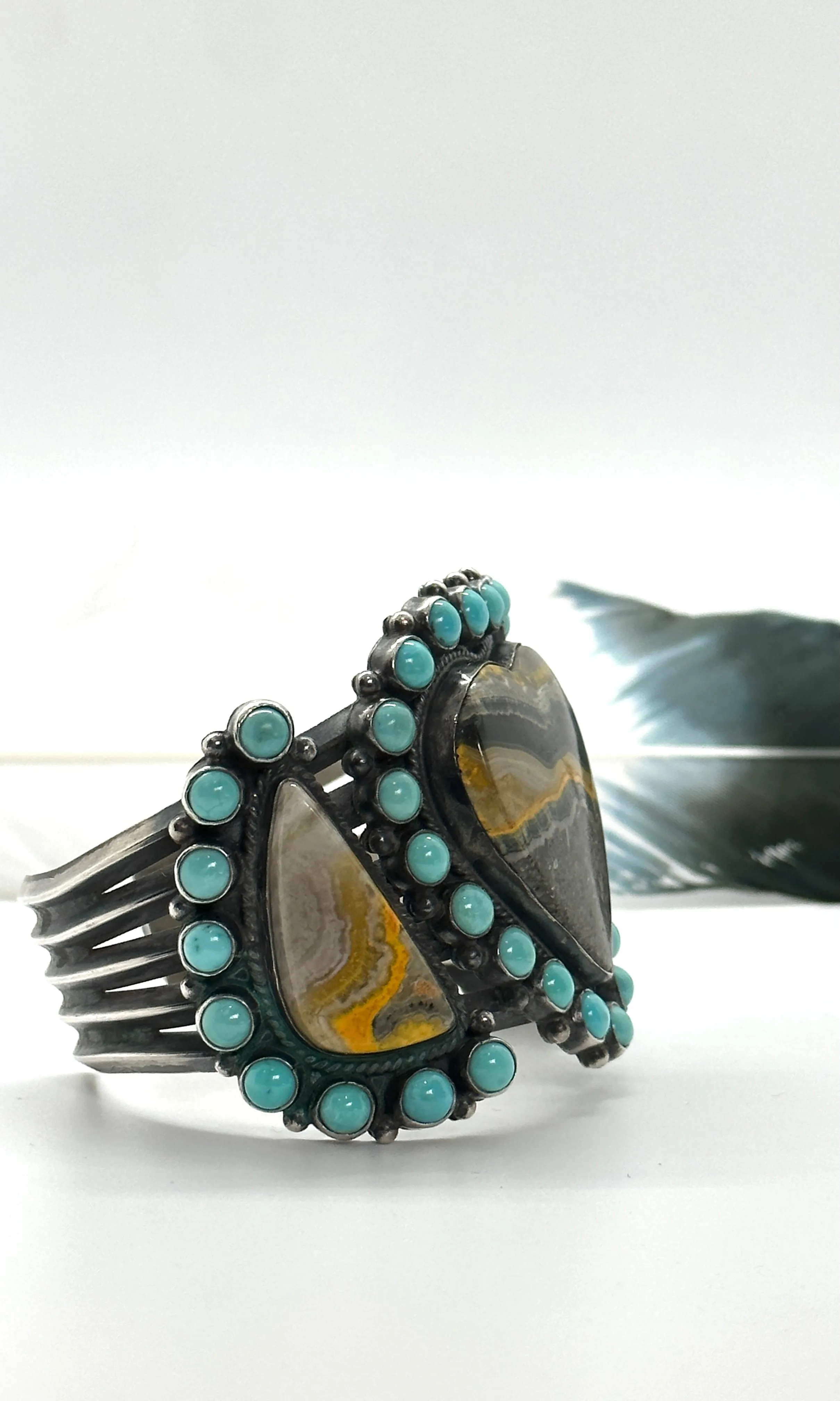 ANTHONY SKEETS Navajo Turquoise Bumble Bee Jasper Silver Cuff