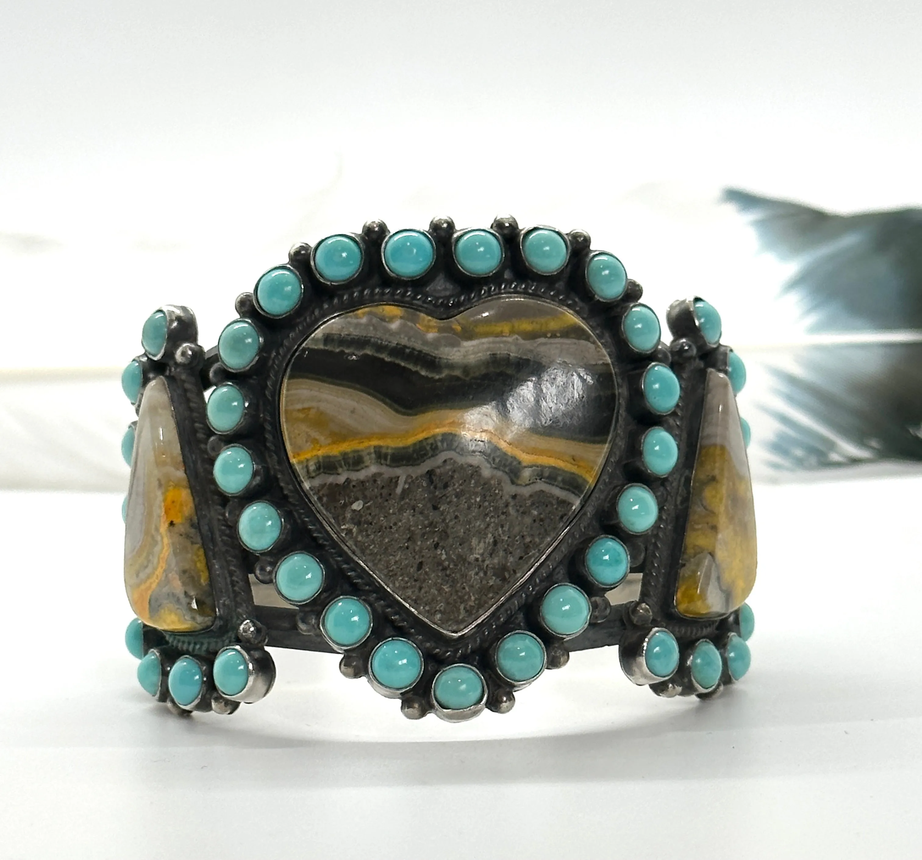 ANTHONY SKEETS Navajo Turquoise Bumble Bee Jasper Silver Cuff