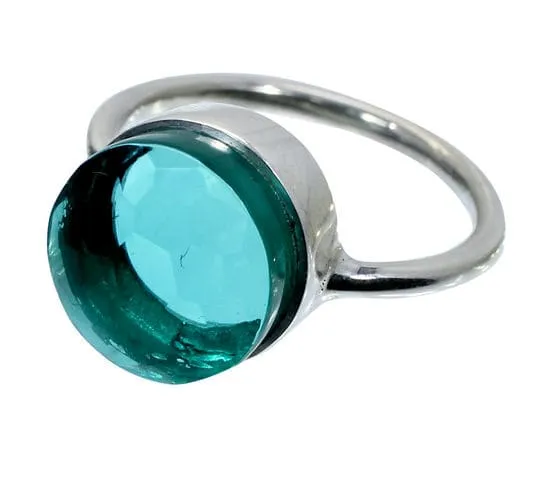 Apatite Hydro 925 Sterling Silver Handcraft Bezel Set Ring, Round Stone Plain Ring For Birthday Gift