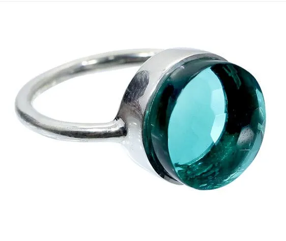 Apatite Hydro 925 Sterling Silver Handcraft Bezel Set Ring, Round Stone Plain Ring For Birthday Gift