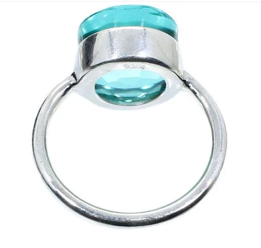 Apatite Hydro 925 Sterling Silver Handcraft Bezel Set Ring, Round Stone Plain Ring For Birthday Gift