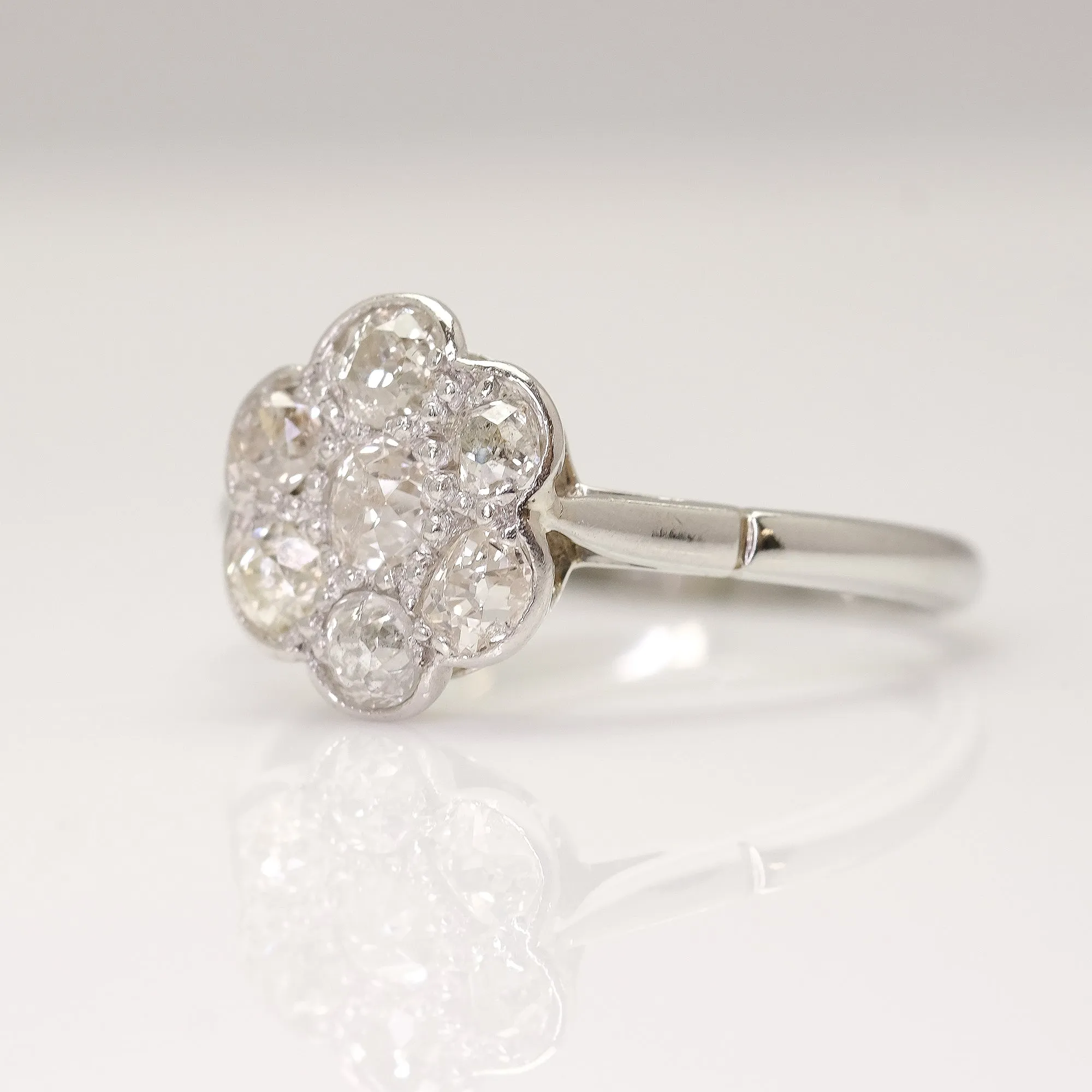 Art Deco White Gold Diamond Daisy Cluster Ring