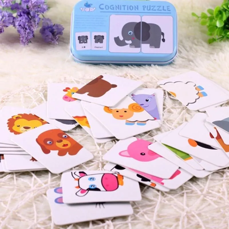 Baby Toys Montessori wooden Cognitive Pair Puzzle Card Toy For Kids Learning Education Vehicle/Fruit/Animal/Life Set Puzzle Gift