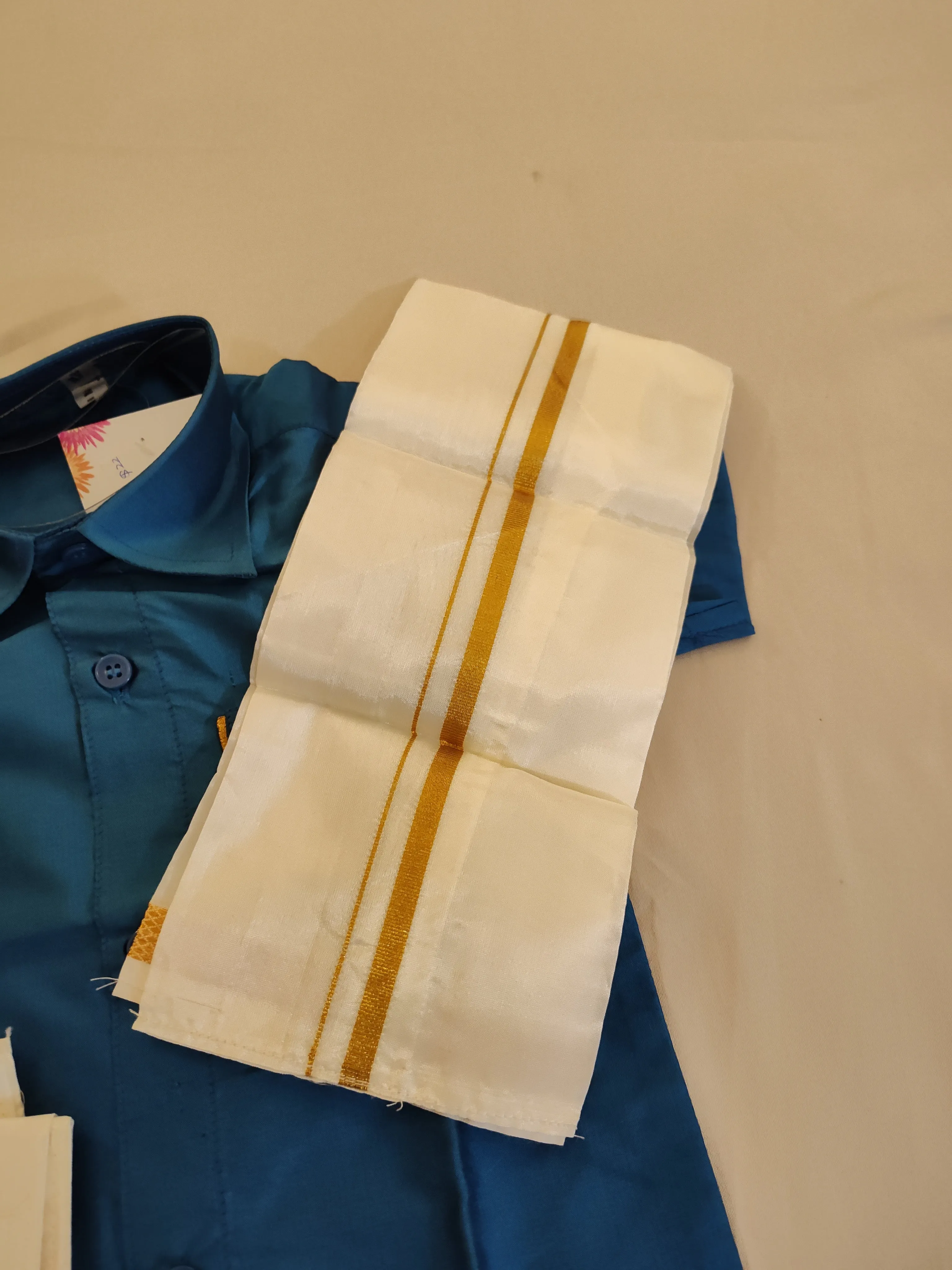 Beautiful Blue Color Shirt With Dhoti For Kids