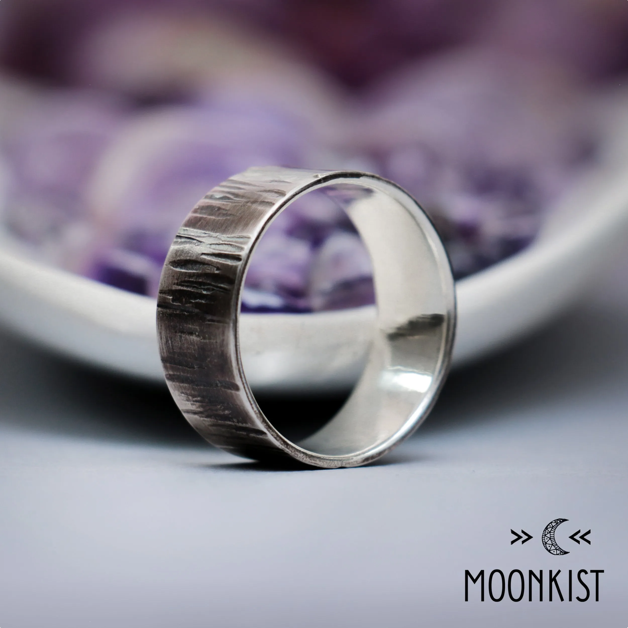 Birch Bark Silver Hammered Men's Wedding Band | Moonkist Designs