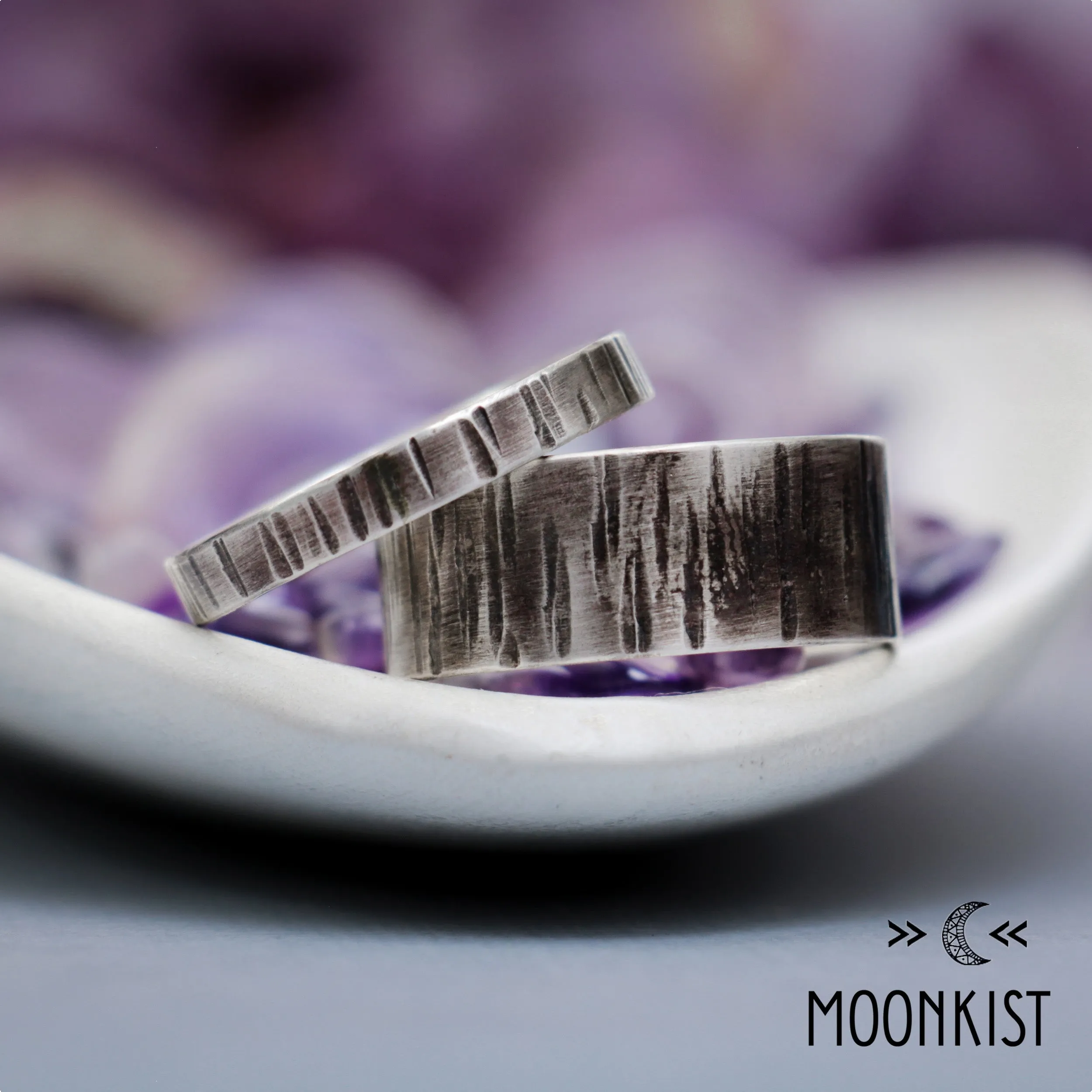 Birch Bark Silver Hammered Men's Wedding Band | Moonkist Designs