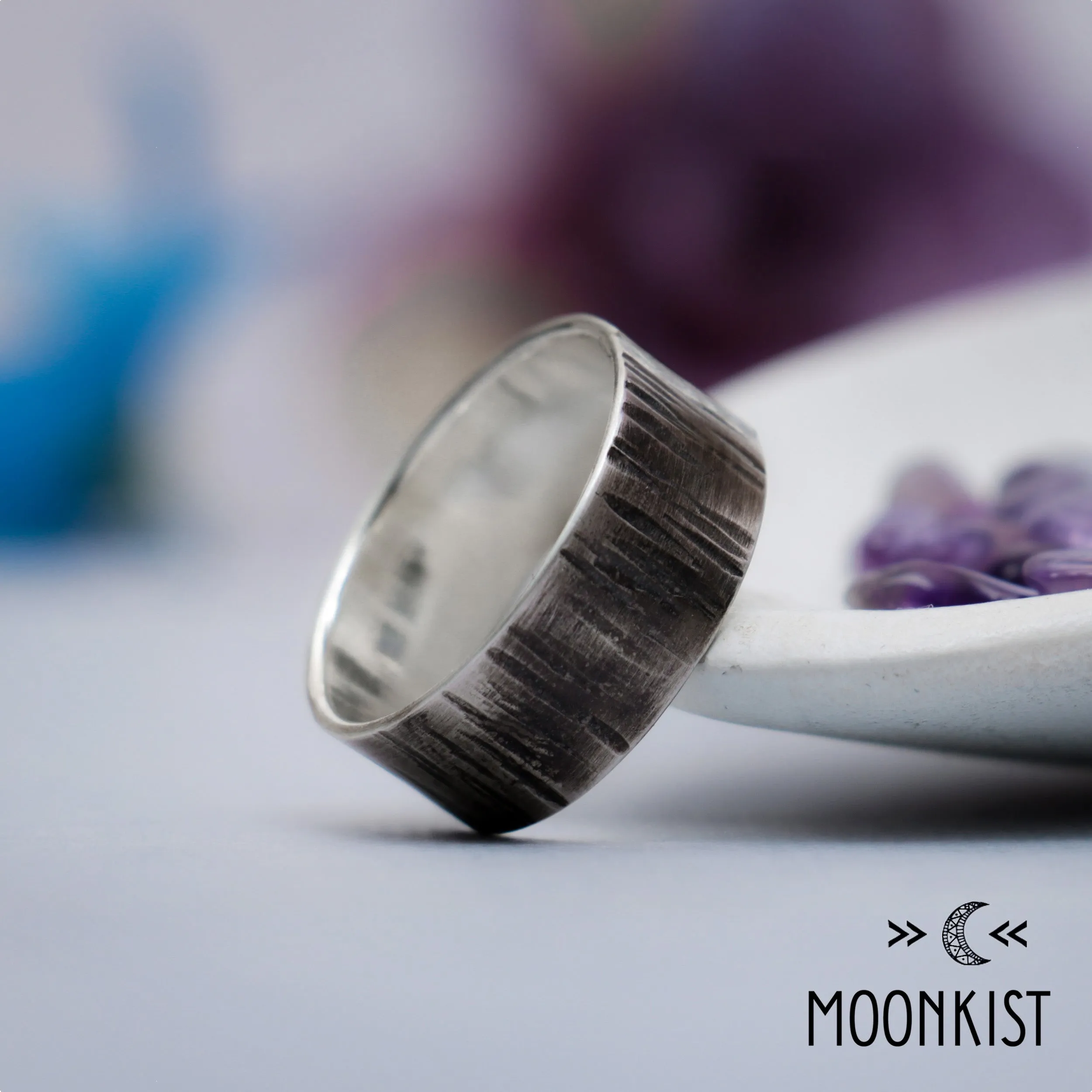 Birch Bark Silver Hammered Men's Wedding Band | Moonkist Designs