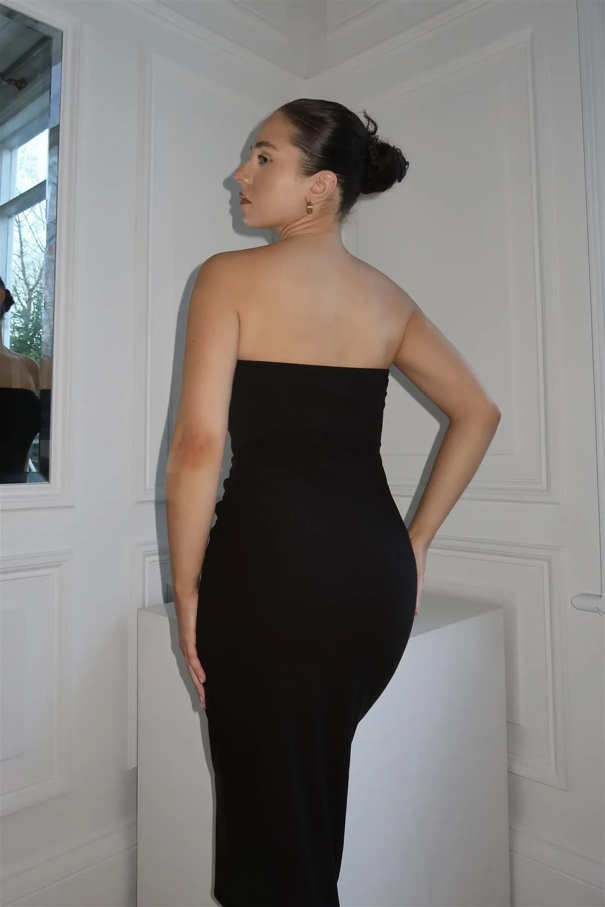 Black Bandeau Bodycon Midi-Dress