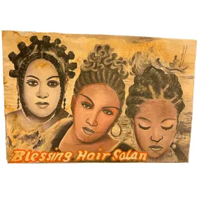 Blessing Hair Salon Hand-Painted African Barber Shop Sign #627