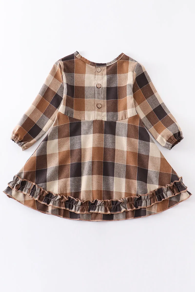 Brown plaid ruffle dress