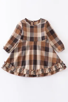 Brown plaid ruffle dress