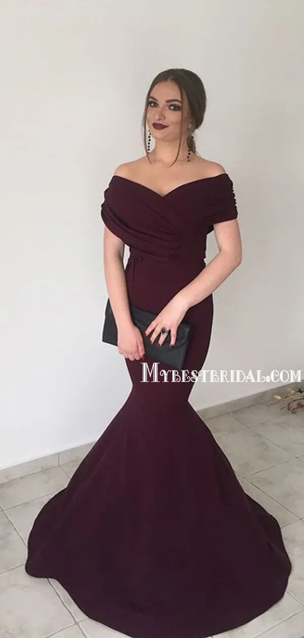 Charming Off-shoulder Mermaid Simple Long Prom Dresses, PDS0211