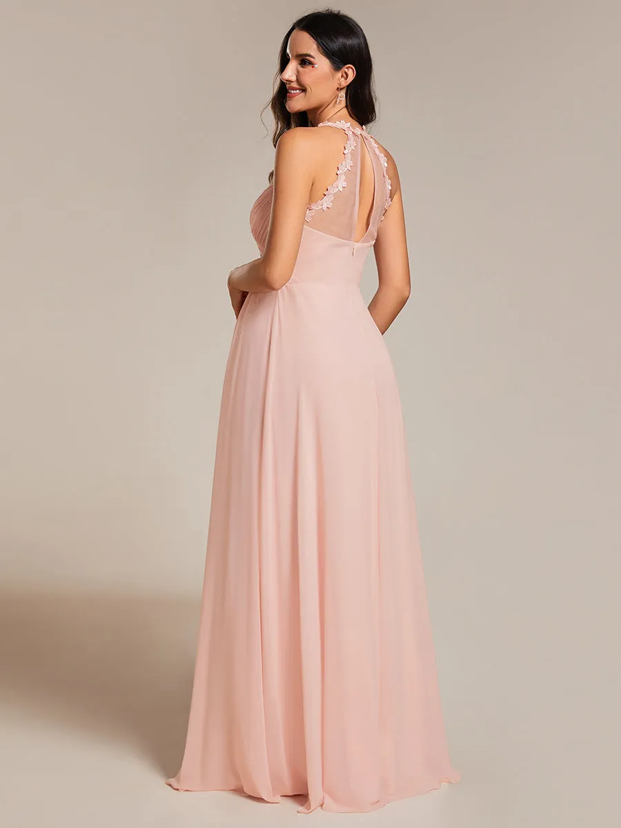 Chiffon Halter Neck Backless Cross Strap Bridesmaid Dress