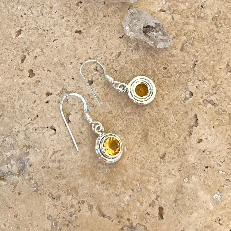 Citrine Round Gemstone Earrings - Jyn