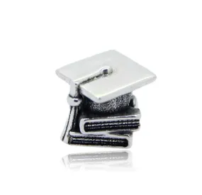 Congratulations! Graduation Cap & Books Charm 925 Sterling Silver