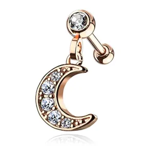 CZ Paved Crescent Dangle Jeweled Set Ball 316L Surgical Steel WildKlass Ear Cartilage/Tragus Barbell Studs