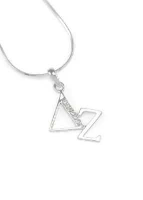 Delta Zeta Sterling Silver Diagonal Lavaliere Necklace with CZs