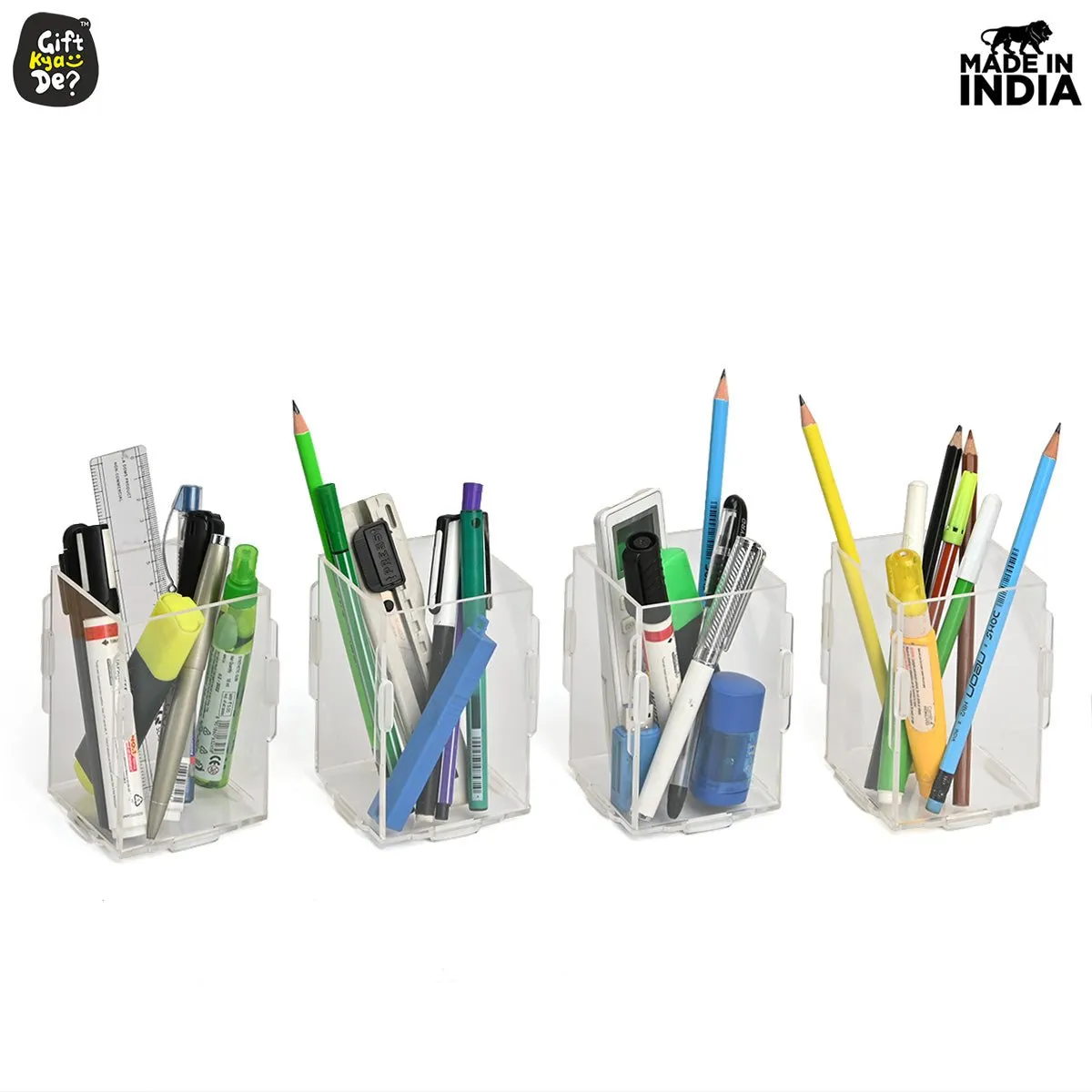 Desk Organizer 2 & 4 Piece Acrylic Pen Holder | Crystal Clear Pencil Holder | Stationery Organizer