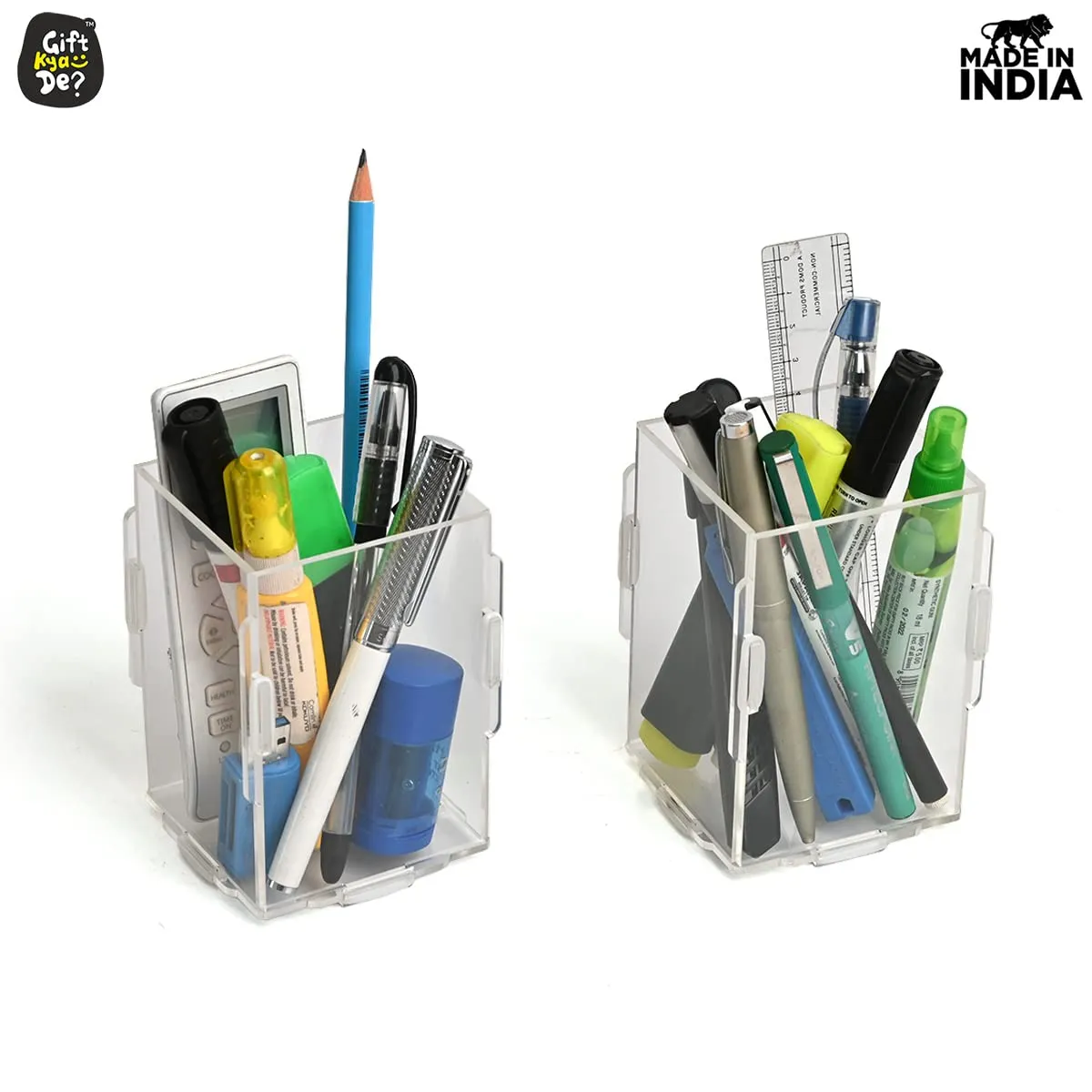 Desk Organizer 2 & 4 Piece Acrylic Pen Holder | Crystal Clear Pencil Holder | Stationery Organizer