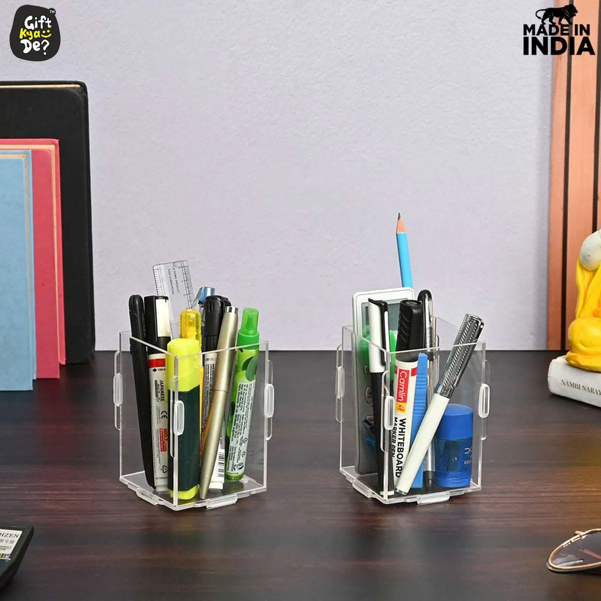 Desk Organizer 2 & 4 Piece Acrylic Pen Holder | Crystal Clear Pencil Holder | Stationery Organizer