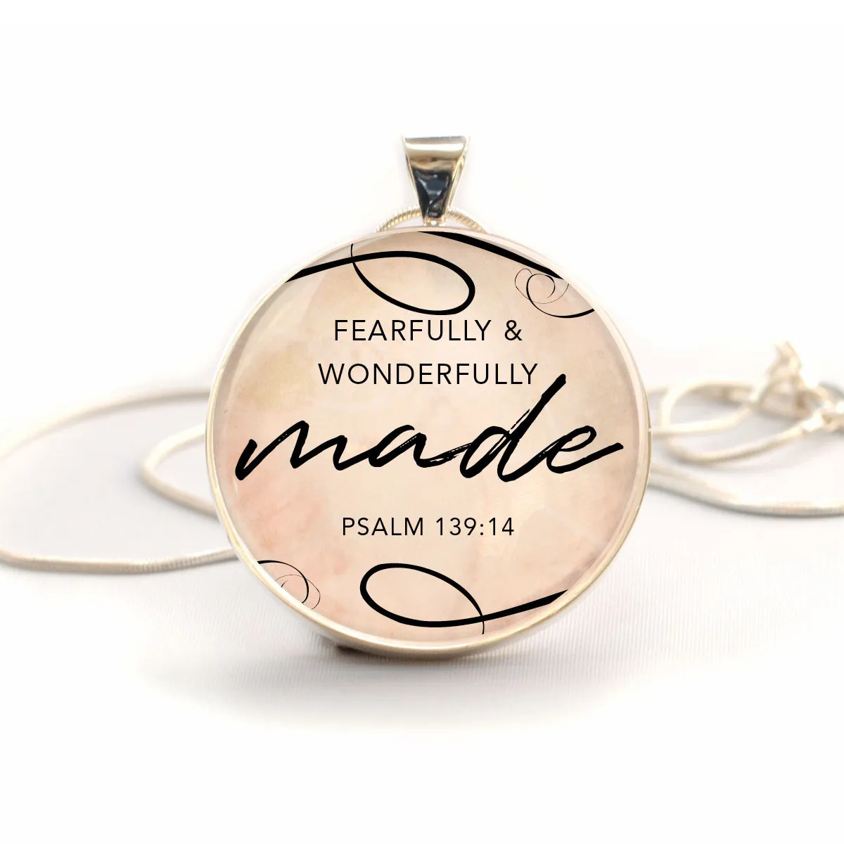 Fearfully and Wonderfully Made Psalm 139 Silver-Plated Scripture Pendant Necklace (40mm)