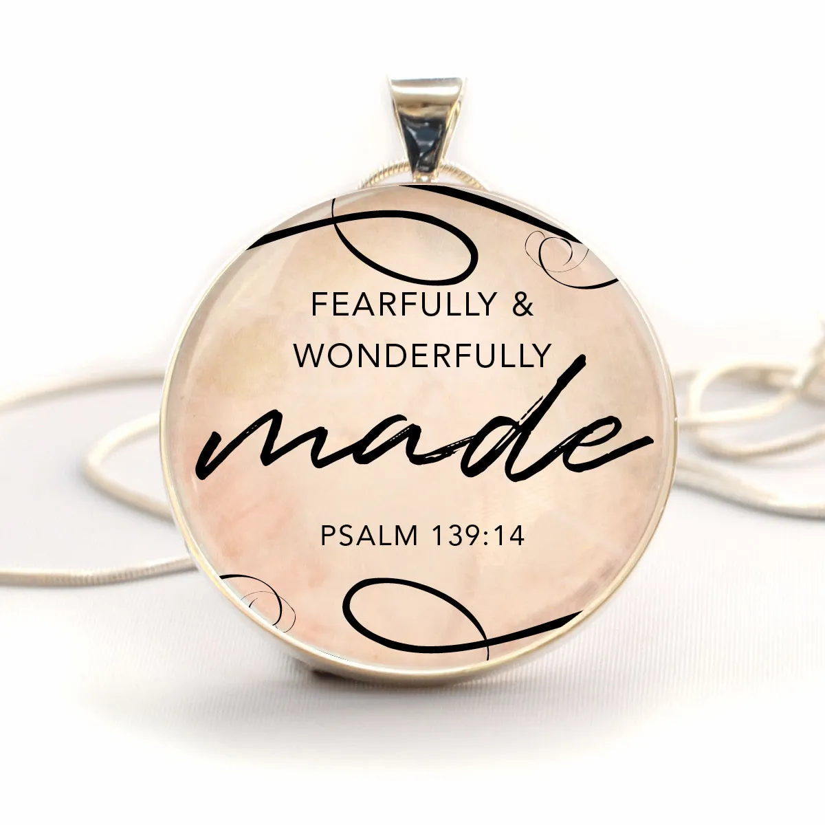 Fearfully and Wonderfully Made Psalm 139 Silver-Plated Scripture Pendant Necklace (40mm)