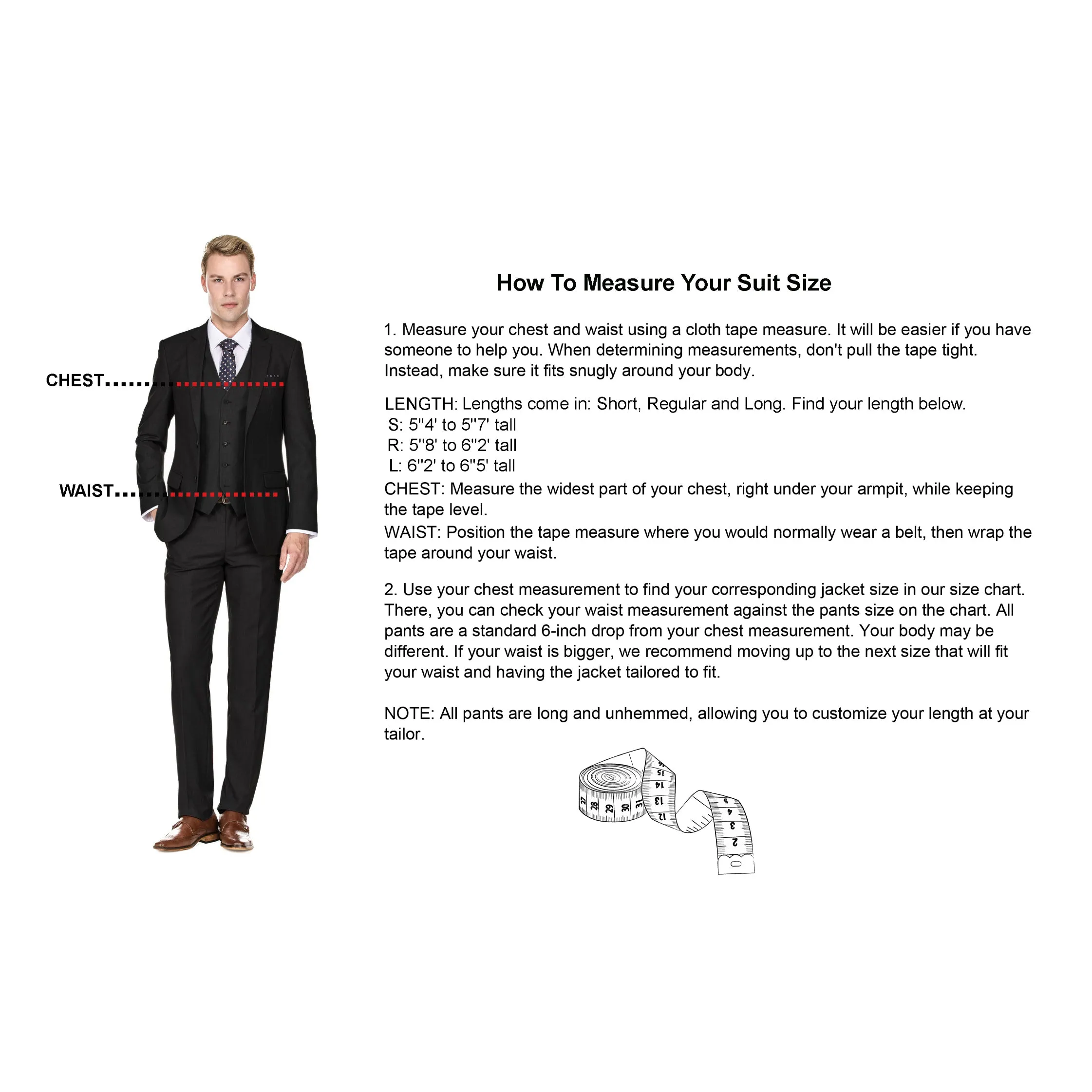 Gino Vitale Men's Skinny Fit 3-Piece Suit (Black, Charcoal, Grey)