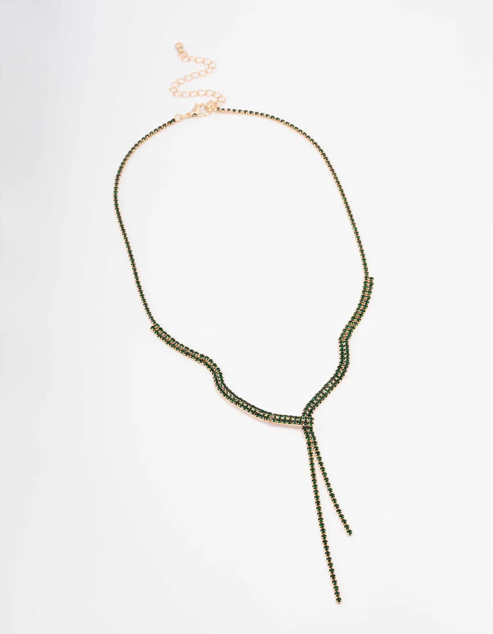 Gold Dainty Emerald Ribbon Lariat Necklace