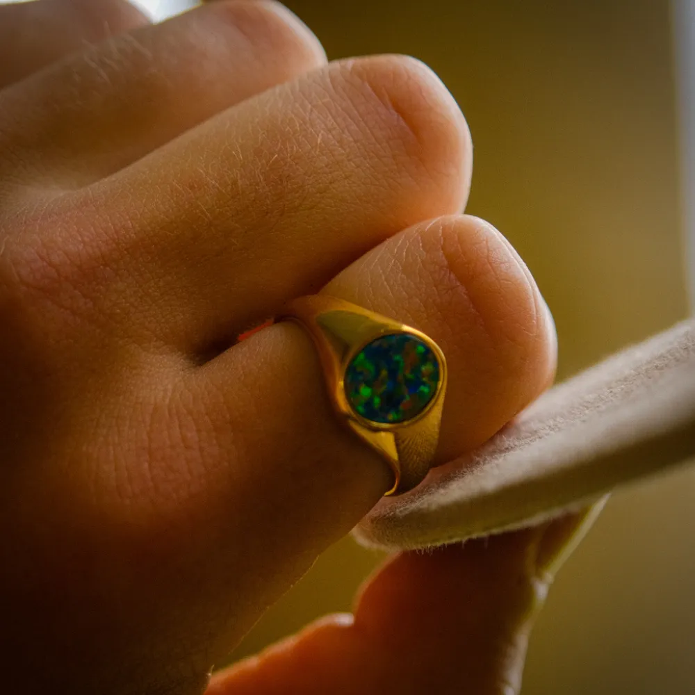 Green Opal Signet Ring - Gold