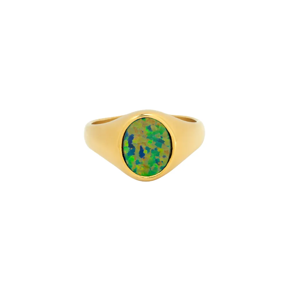 Green Opal Signet Ring - Gold