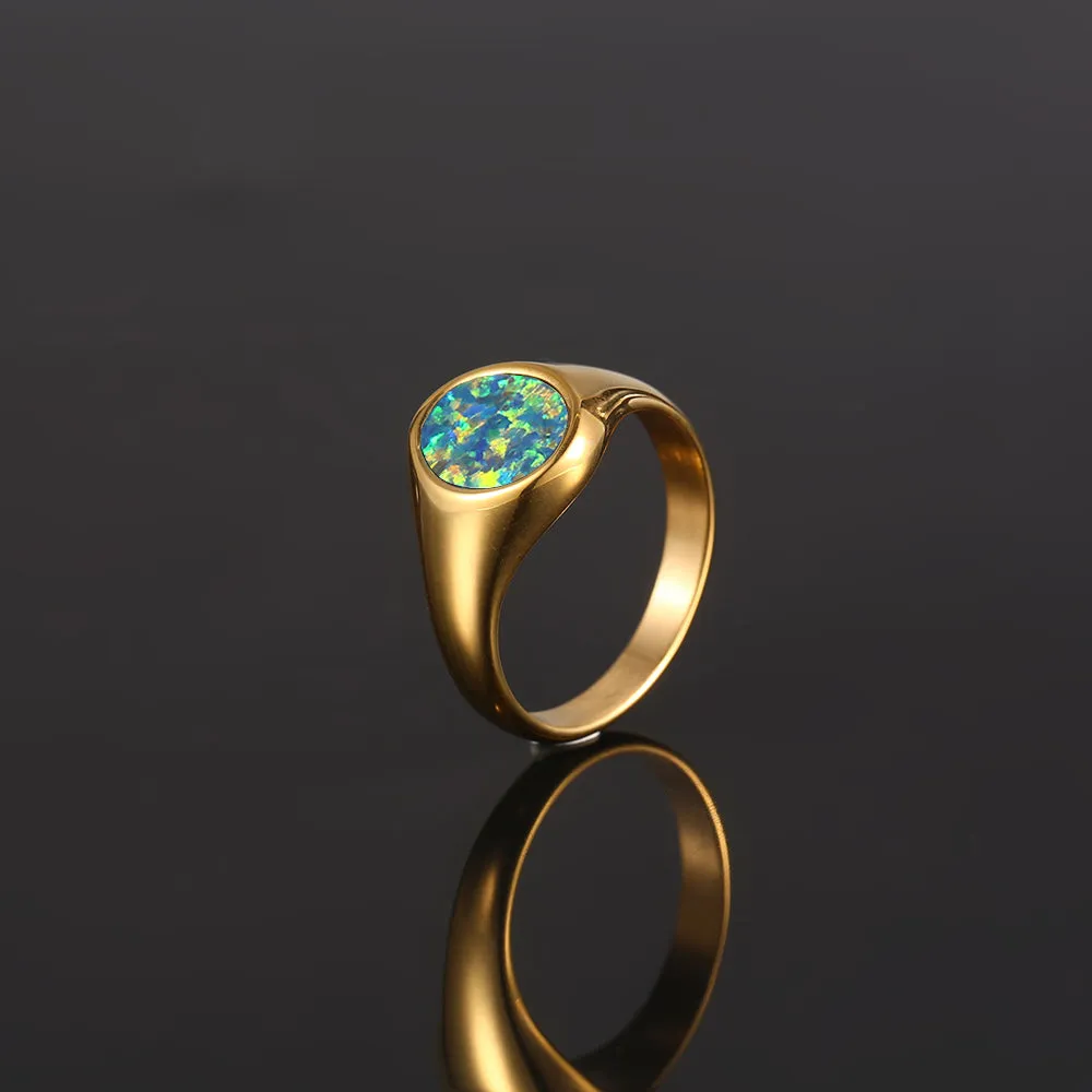 Green Opal Signet Ring - Gold