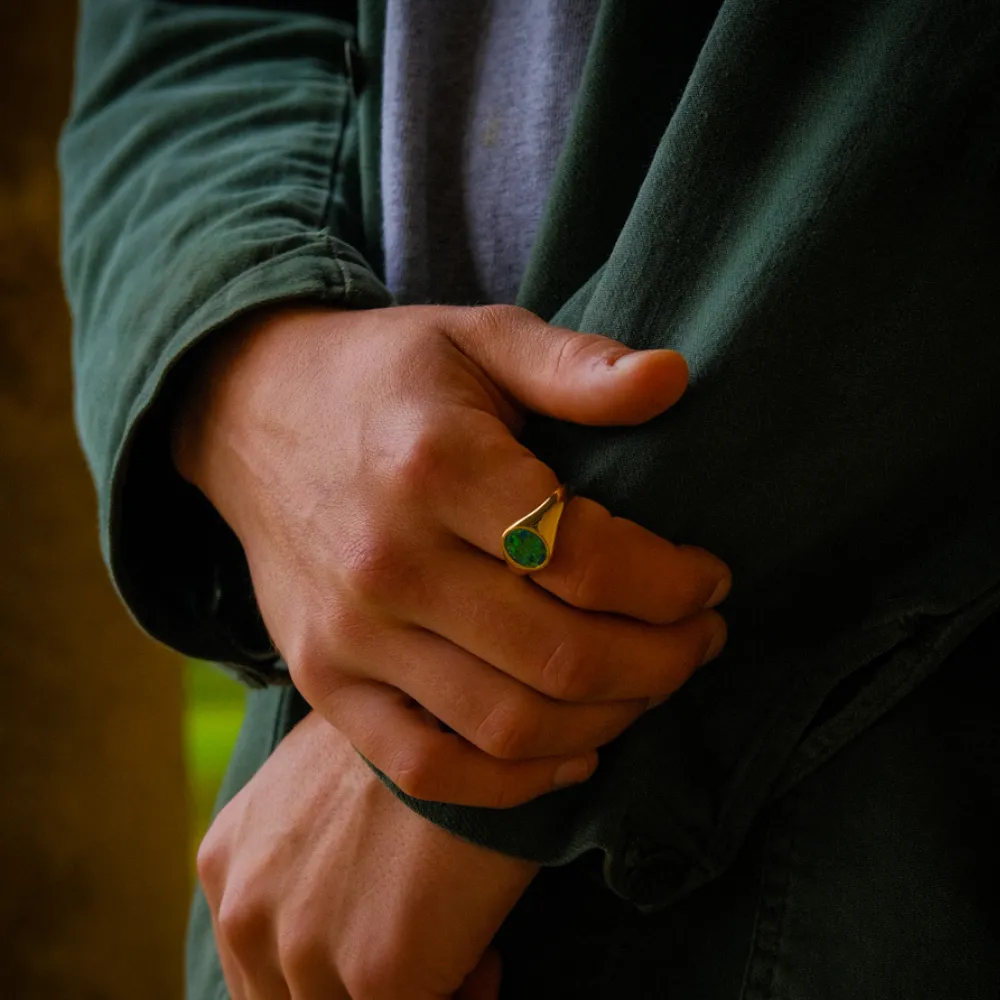 Green Opal Signet Ring - Gold