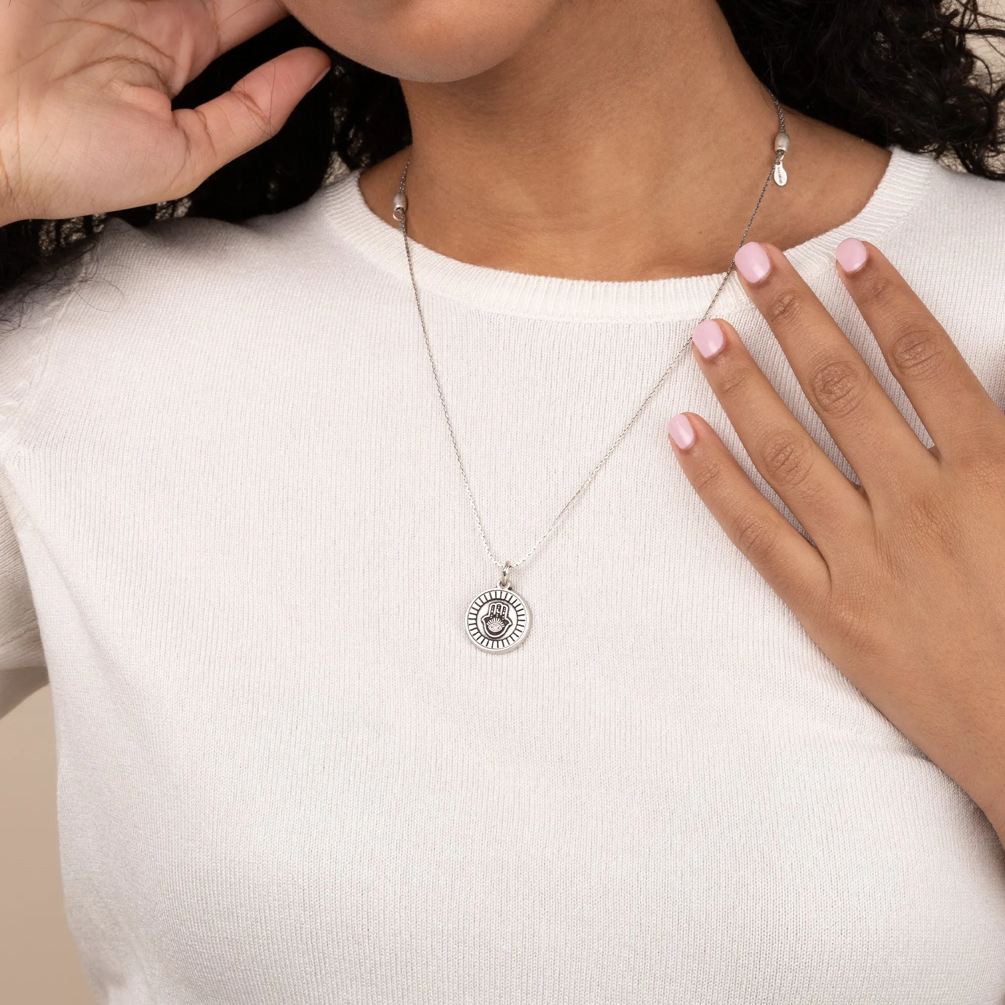 Hamsa Embossed Charm Necklace