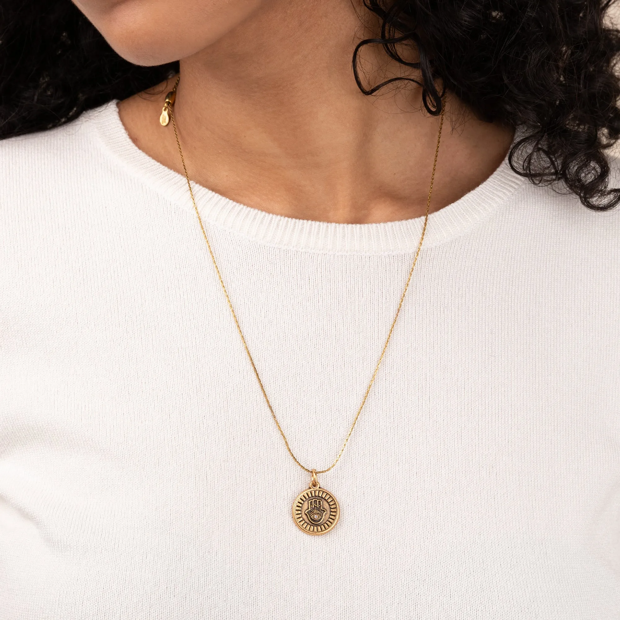 Hamsa Embossed Charm Necklace