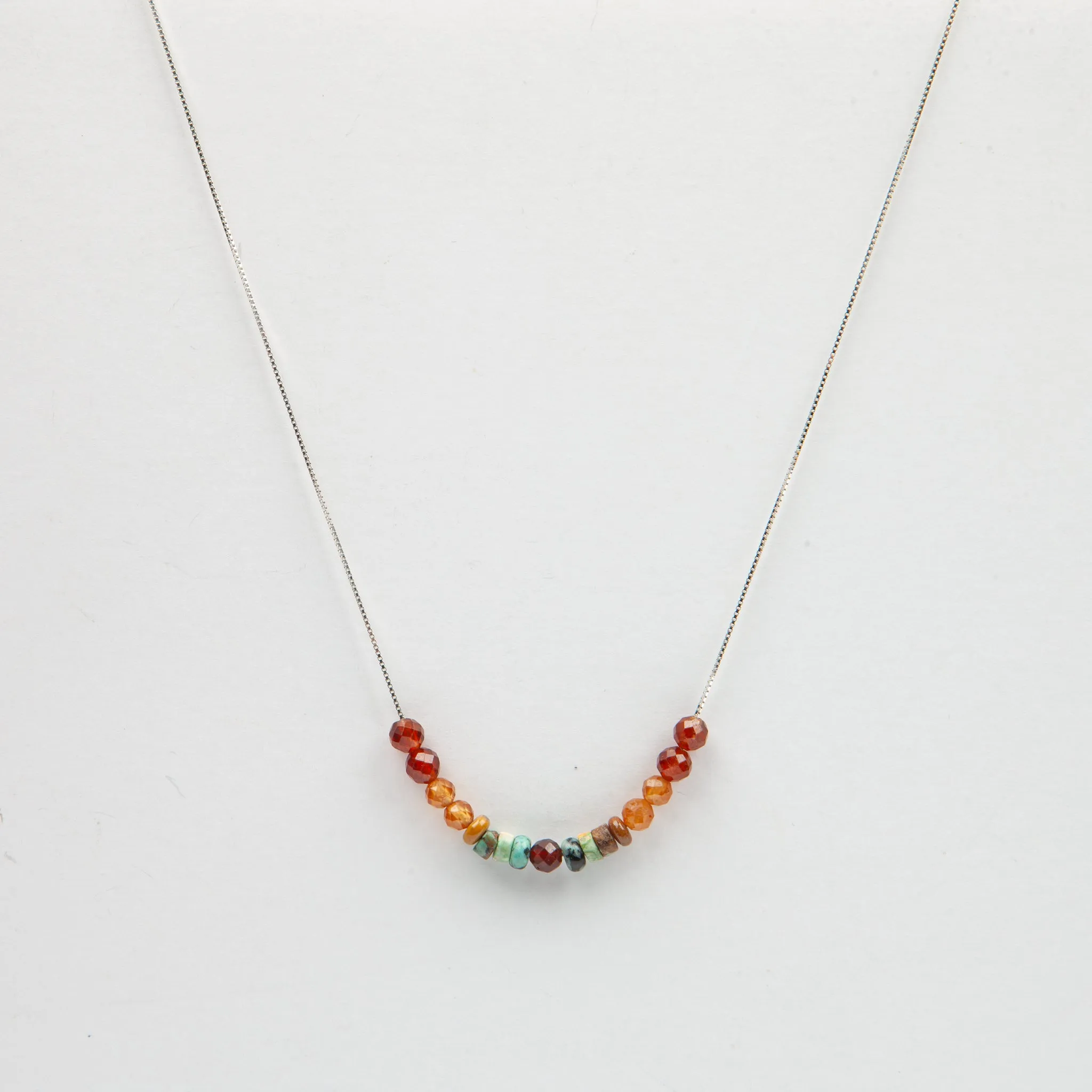 Hessonite & Turquoise Adjustable Slide Chain Gemstone Necklace