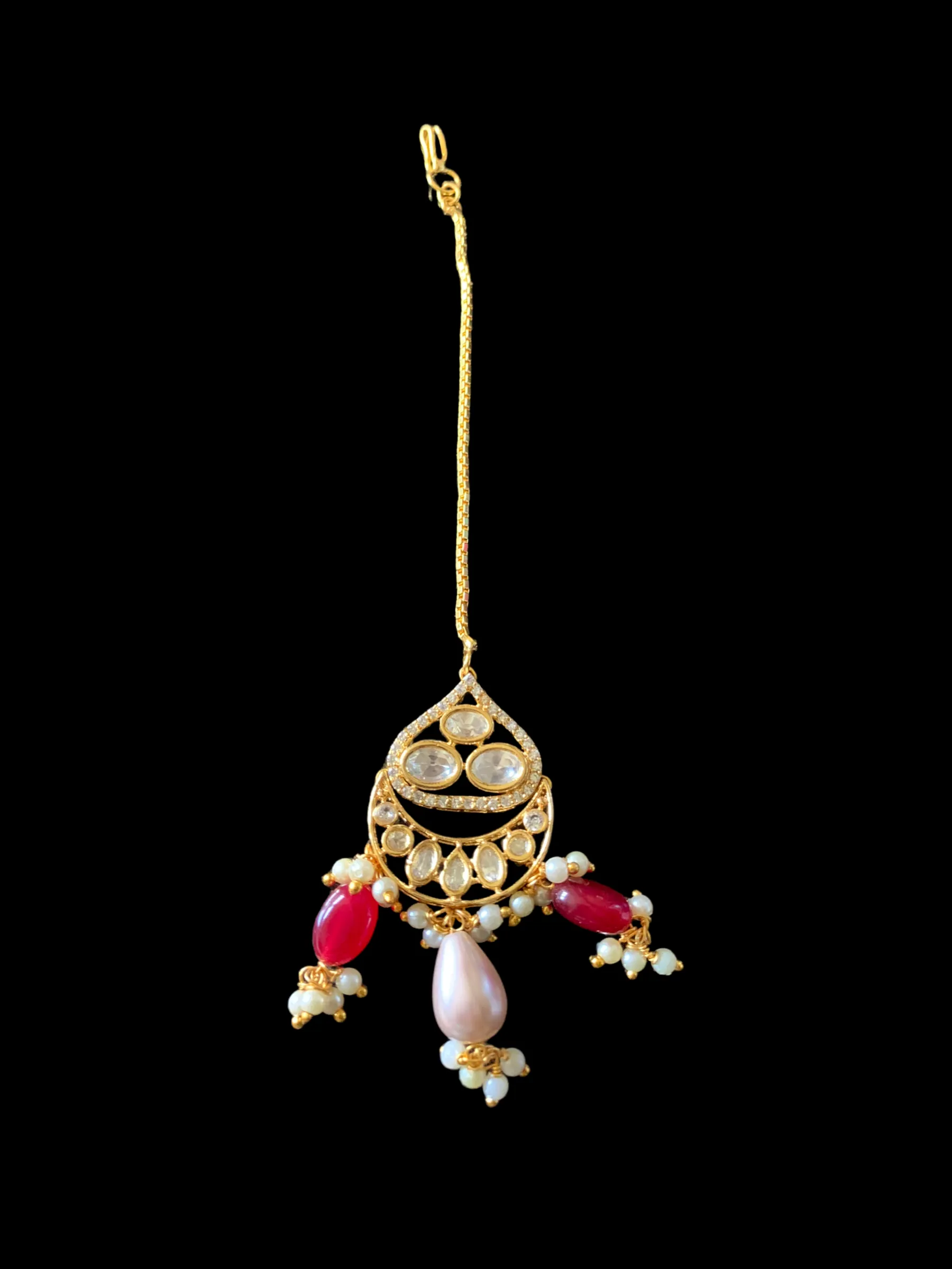 High quality gold plated polki necklace set with tika ( READY TO SHIP)